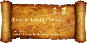 Kremer Boglárka névjegykártya