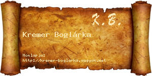 Kremer Boglárka névjegykártya